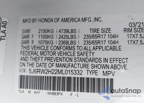 2021 Honda Cr-V Awd Lx from USA, damaged, VIN 5J6RW2H22ML015332